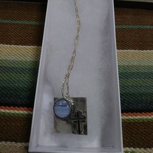 Sterling/blue lace agate necklace